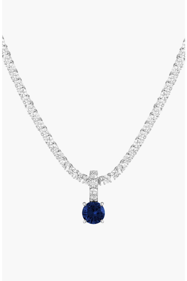 Round Cut Tennis Charm Pendant, Alternate, color, Blue Sapphire White