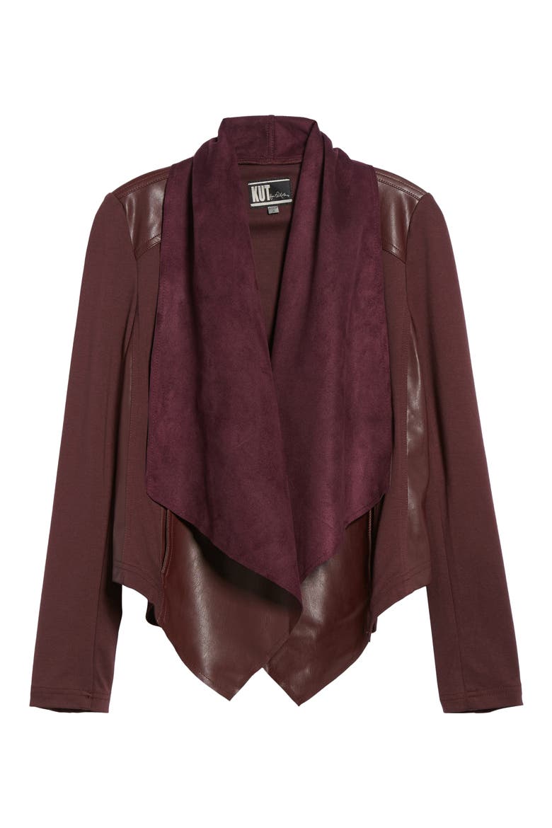 Drape Ponte Jacket, Alternate, color, BORDEAUX