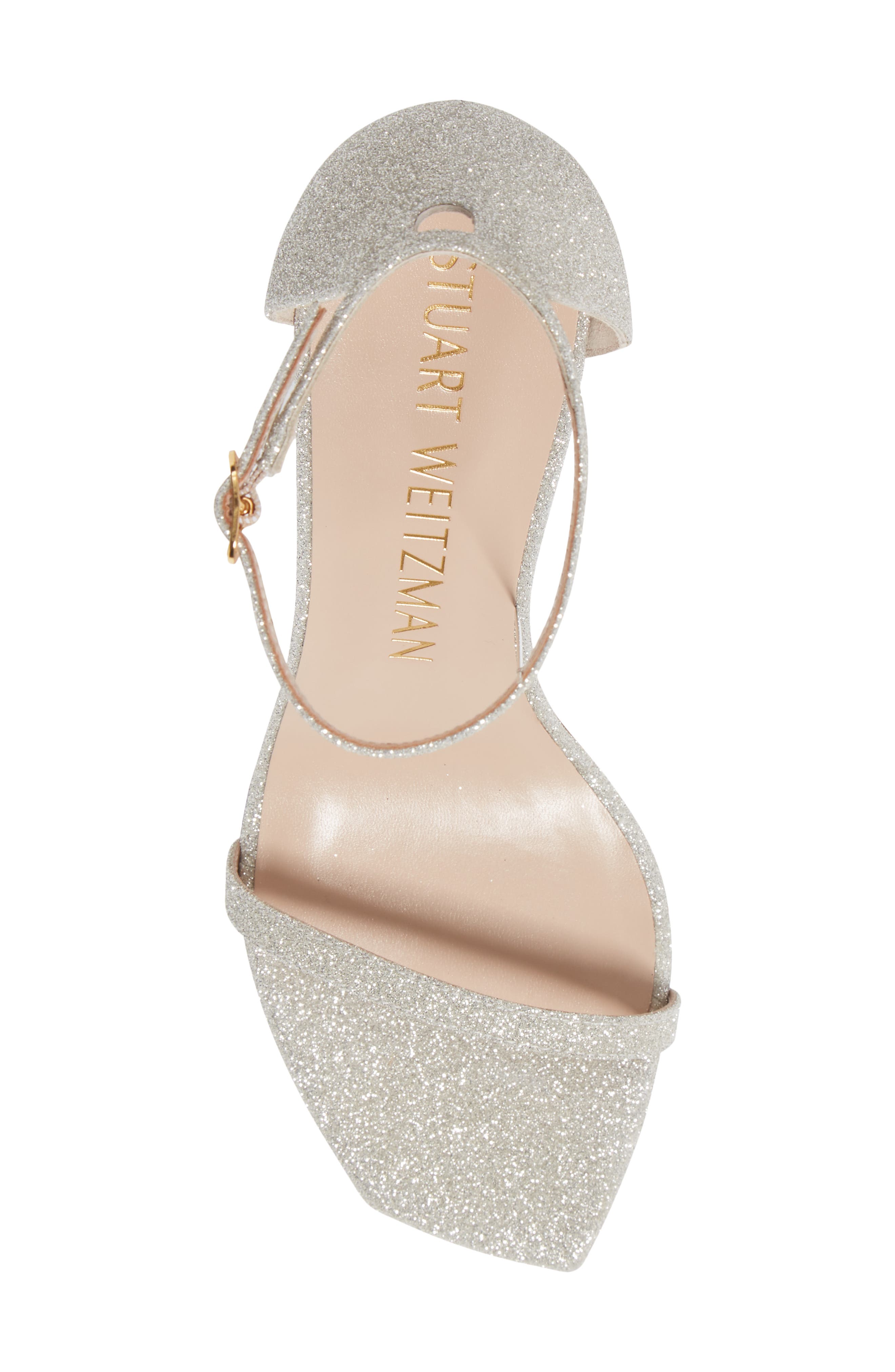 Amelina Ankle Strap Sandal, Alternate, color, PLATINO FINE GLITTER