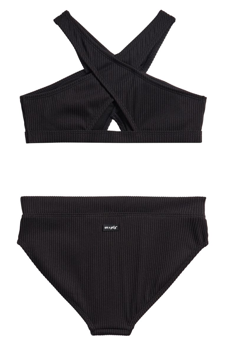 Kids' Cross Front Two-Piece Swimsuit, Alternate, color, BLACK