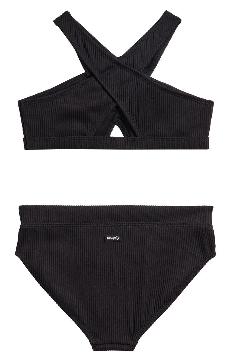 Ava & Yelly Kids' Cross Front Two-Piece Swimsuit, Alternate, color, Black