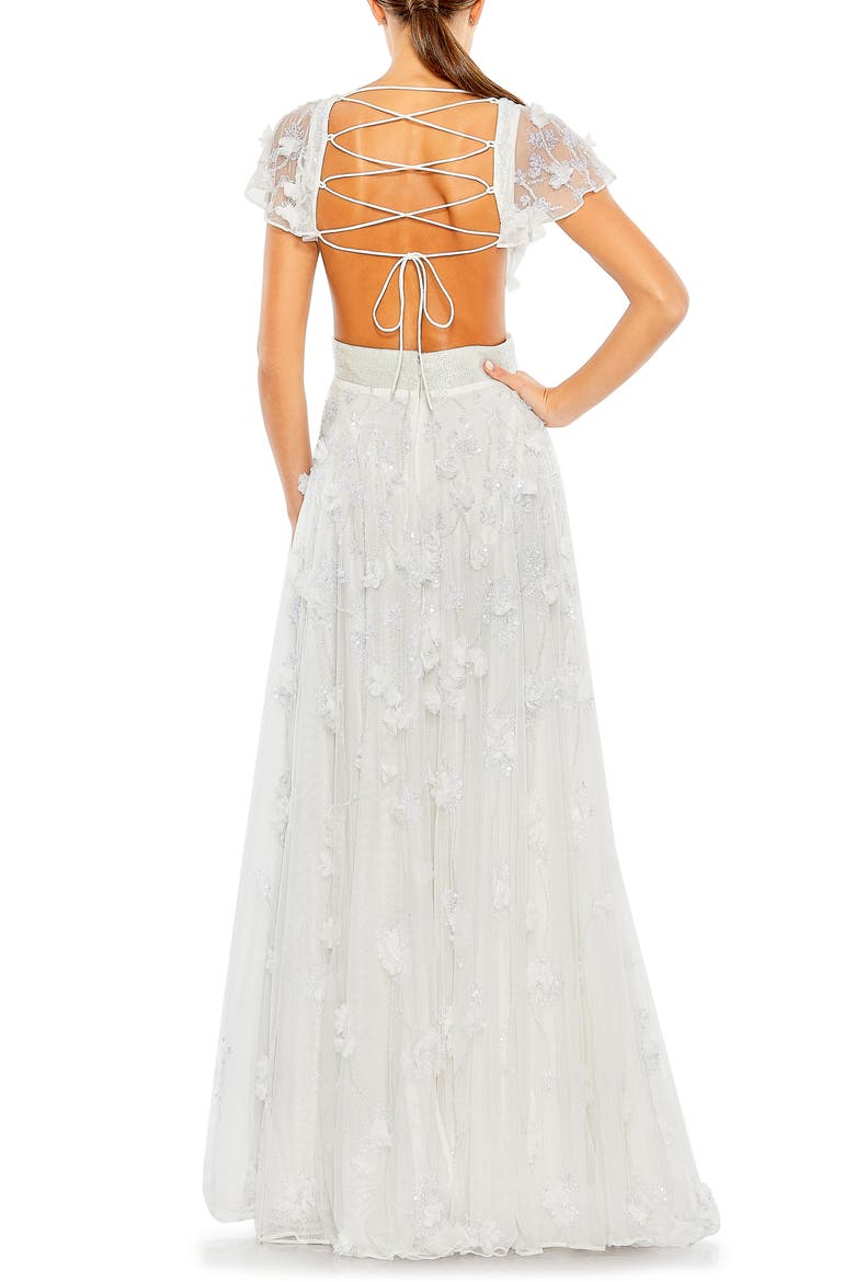 3D Floral Sequin A-Line Gown, Alternate, color, WHITE