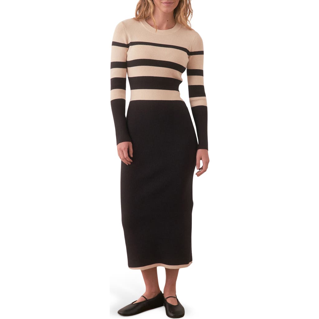Marine Layer Lexi Stripe Long Sleeve Rib Sweater Dress In Black
