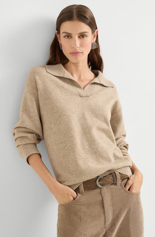 Brunello Cucinelli Cashmere Double Knit Polo Shirt In Brown
