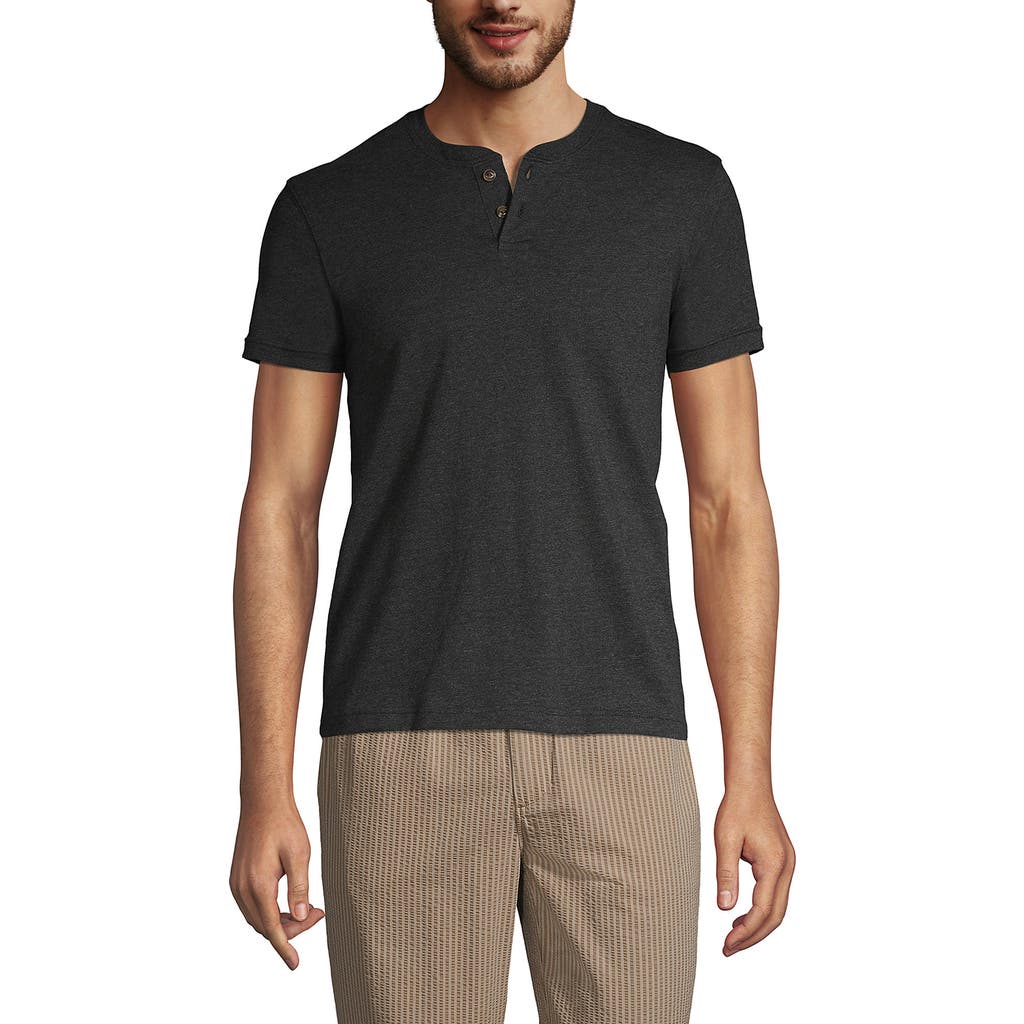 Lands' End Short Sleeve Super-t Henley In Dark Charcoal Heather