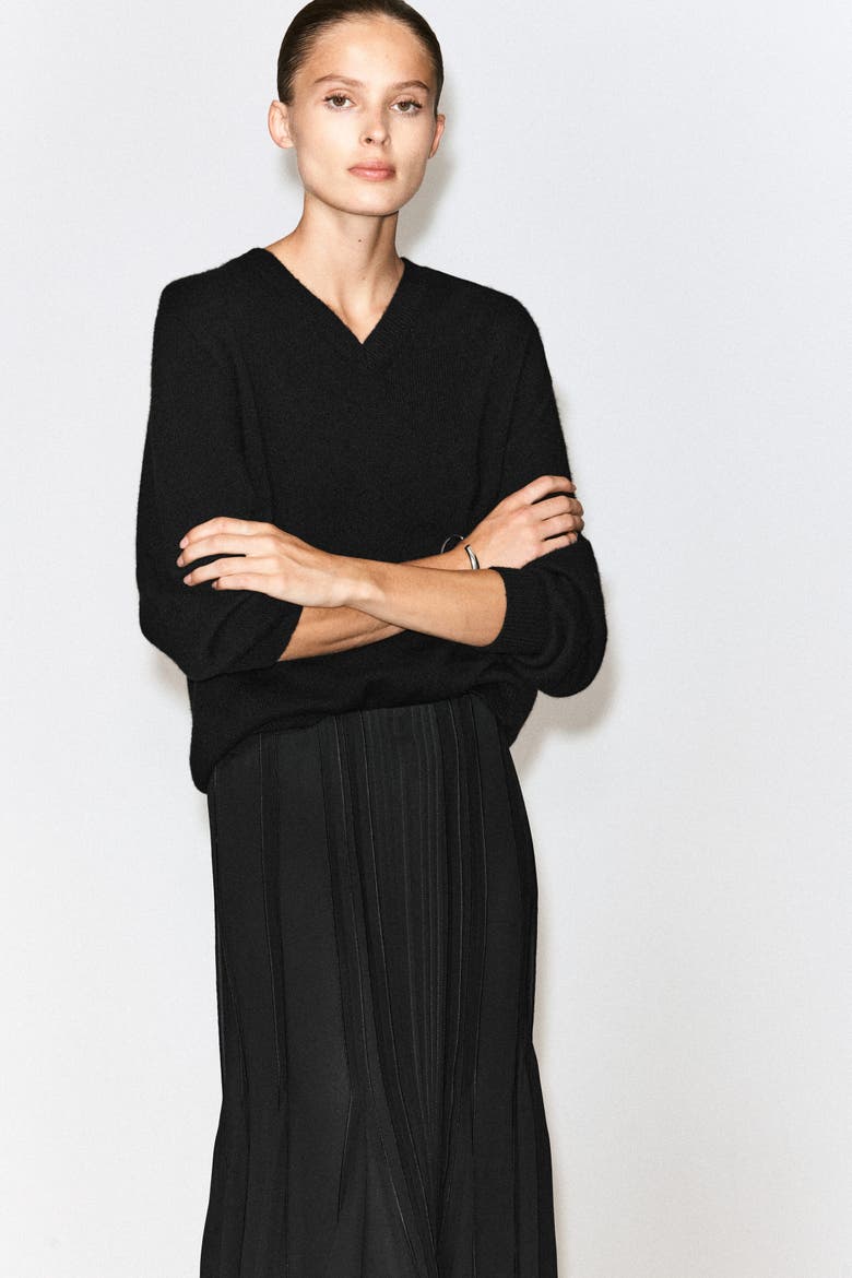 Voluminous Pleated Midi Skirt, Alternate, color, BLACK