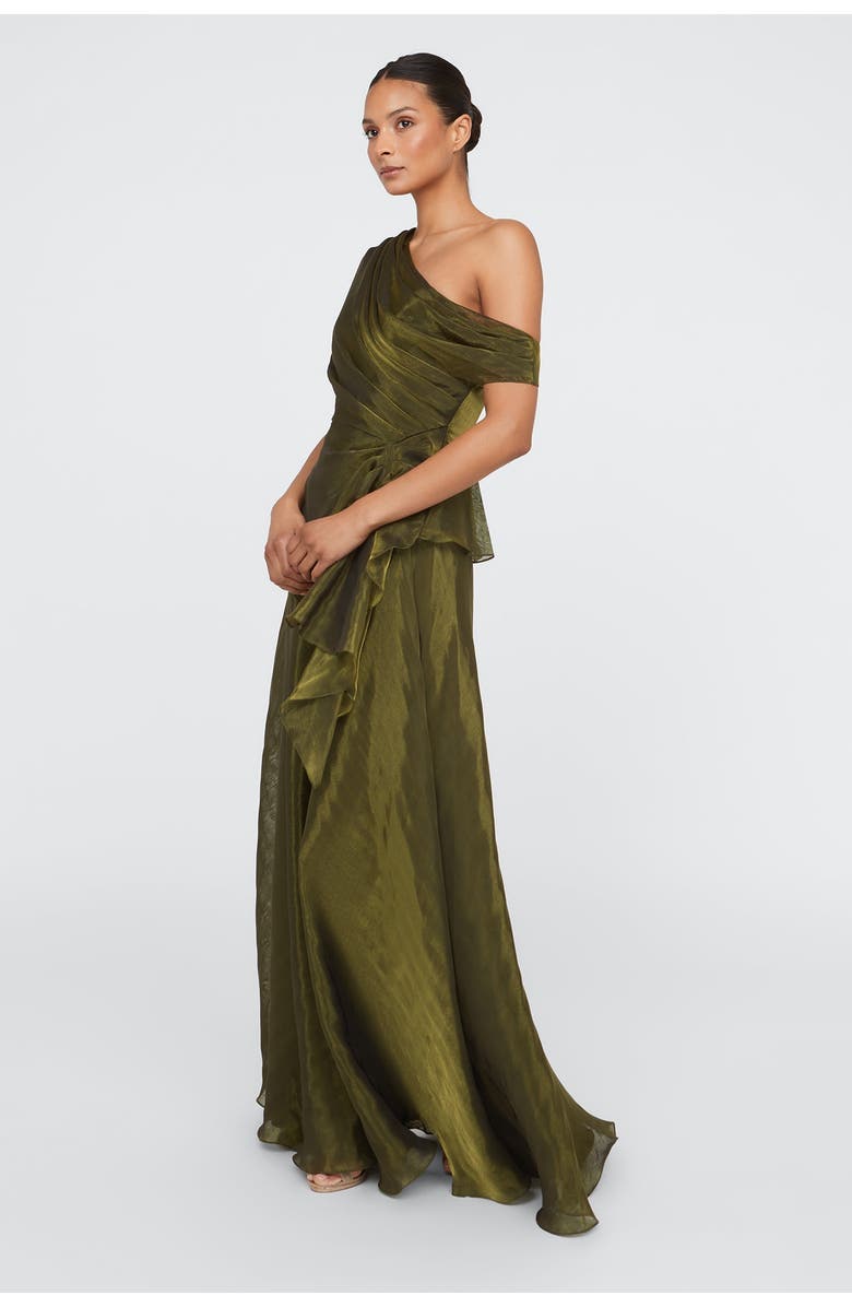 Theia Avalina Organza Lame Gown, Alternate, color, Olive Gold