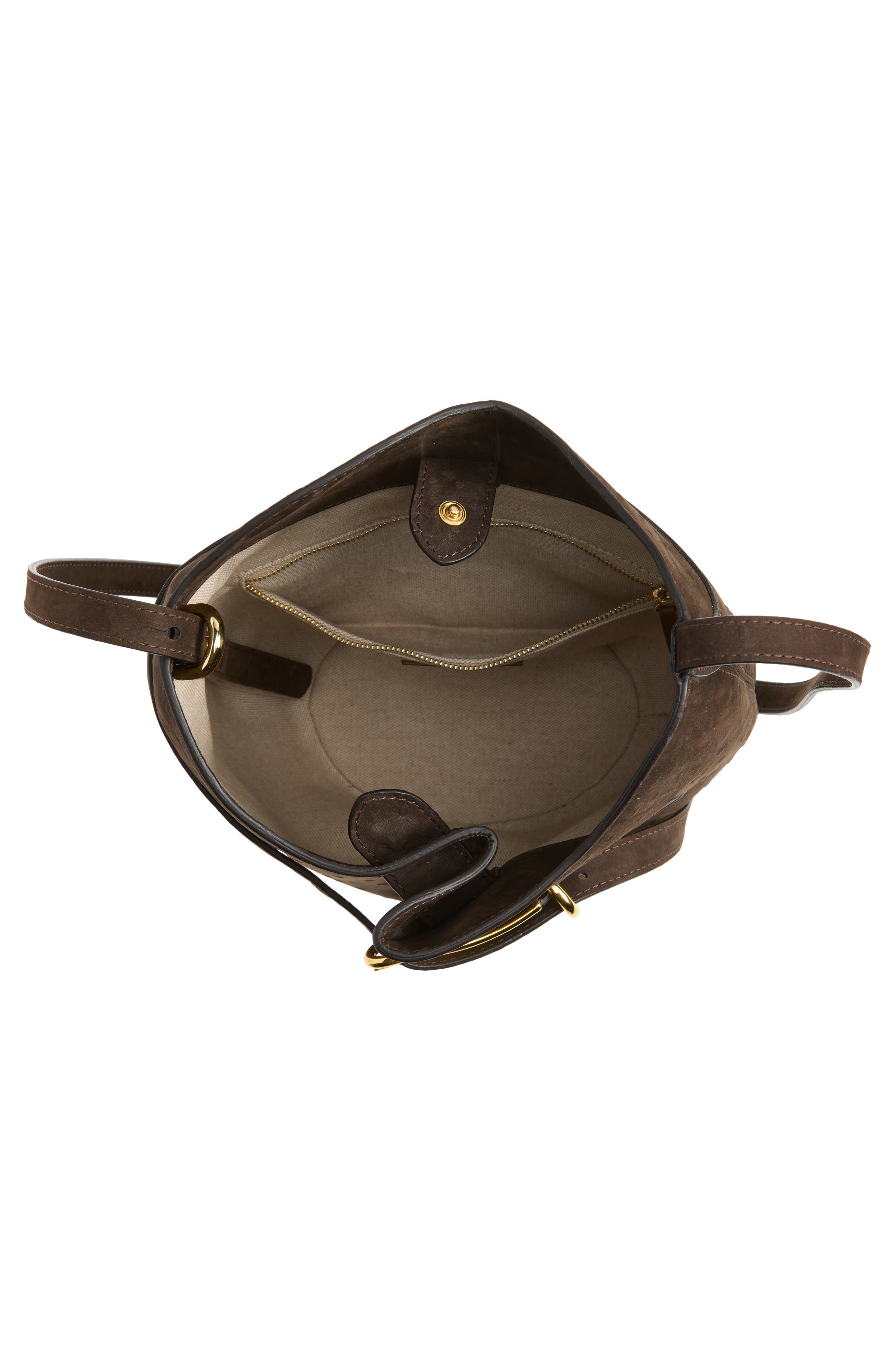 LIFFNER Belted Suede Bucket Bag, Alternate, color, Dark Brown