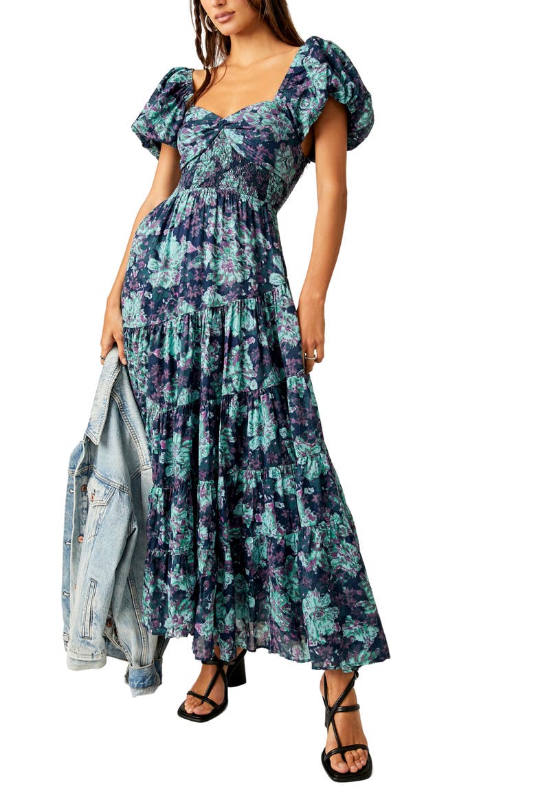 Sundrenched Floral Tiered Maxi Sundress, Alternate, color, EMERALD COMBO