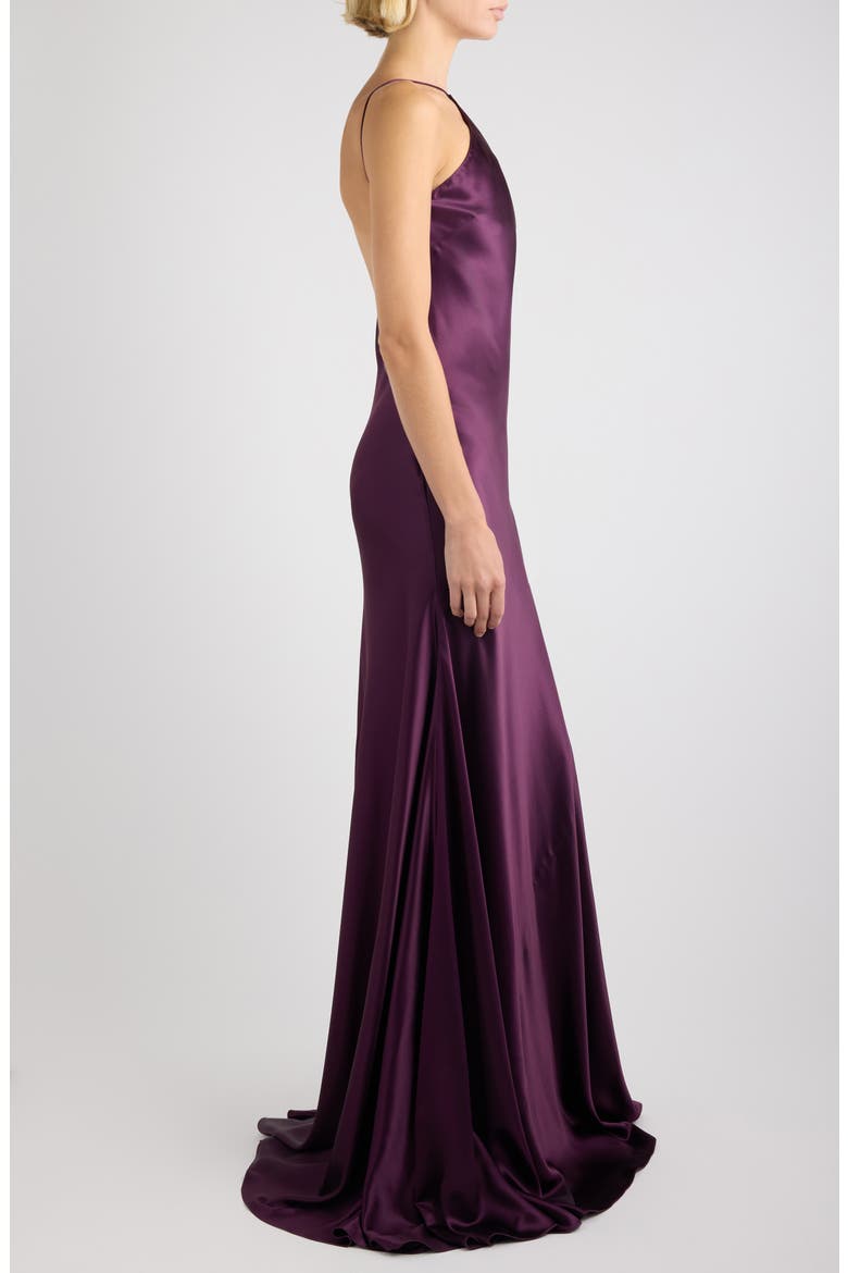 Curved Silk Satin Gown, Alternate, color, COGNAC