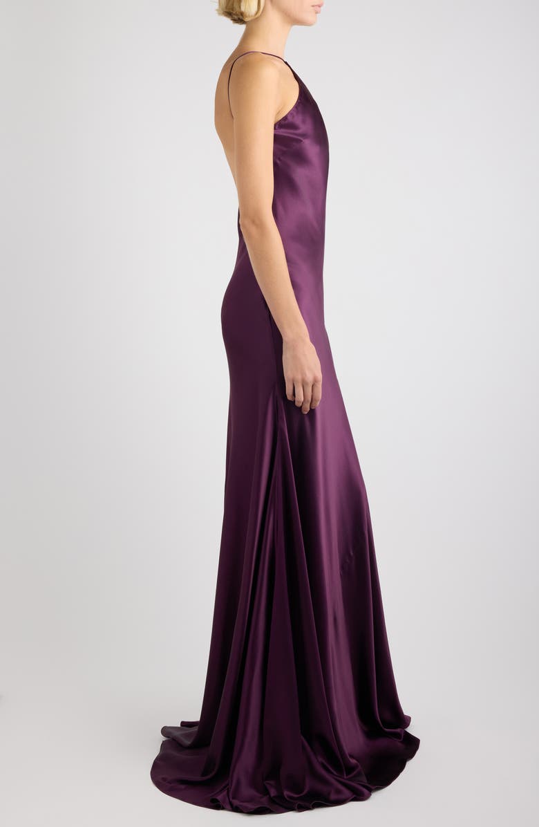 Alaïa Curved Silk Satin Gown, Alternate, color, Cognac