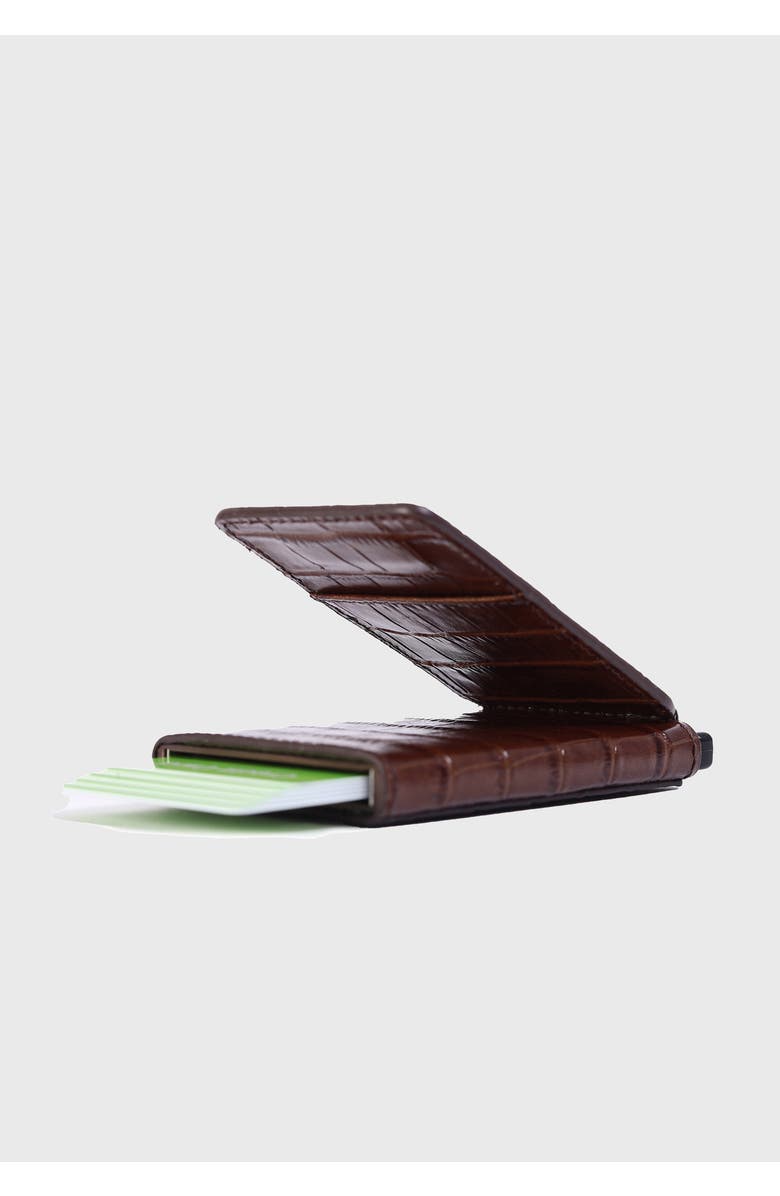 Furniq UK Genuine Leather Crocodile Pattern Card Holder, Alternate, color, Brown