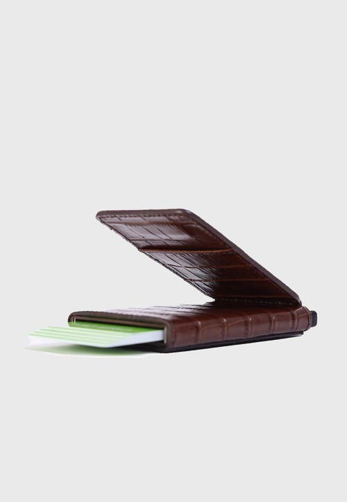 Furniq Uk Genuine Leather Crocodile Pattern Card Holder In Brown