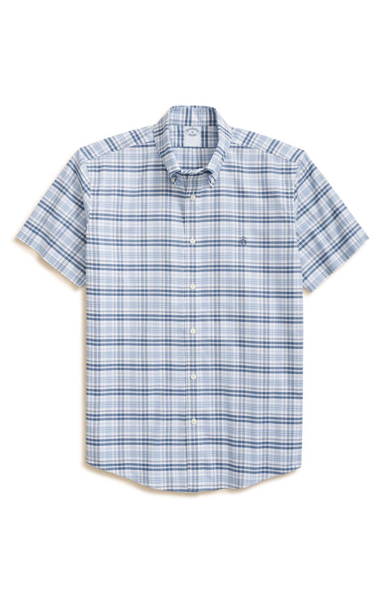 Brooks Brothers Non-Iron Plaid Cotton Stretch Oxford Button-Down Shirt, Main, color, Blue Multi