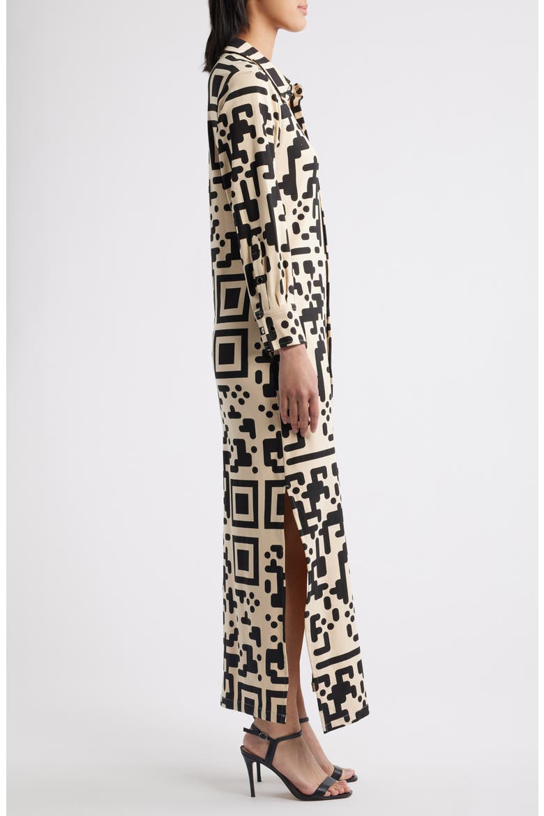 QR Print Front Snap Midi Dress, Alternate, color, BEIGE