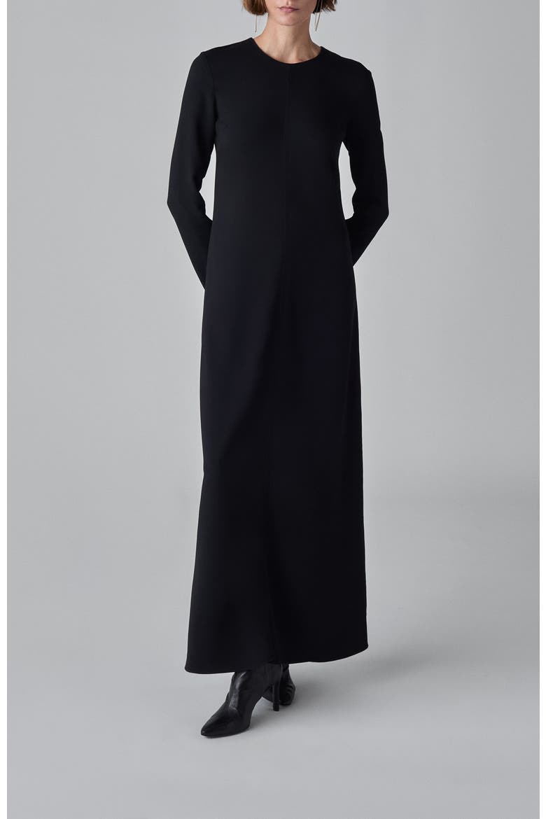 Long Sleeve Column Dress in Viscose Crepe, Main, color, Black