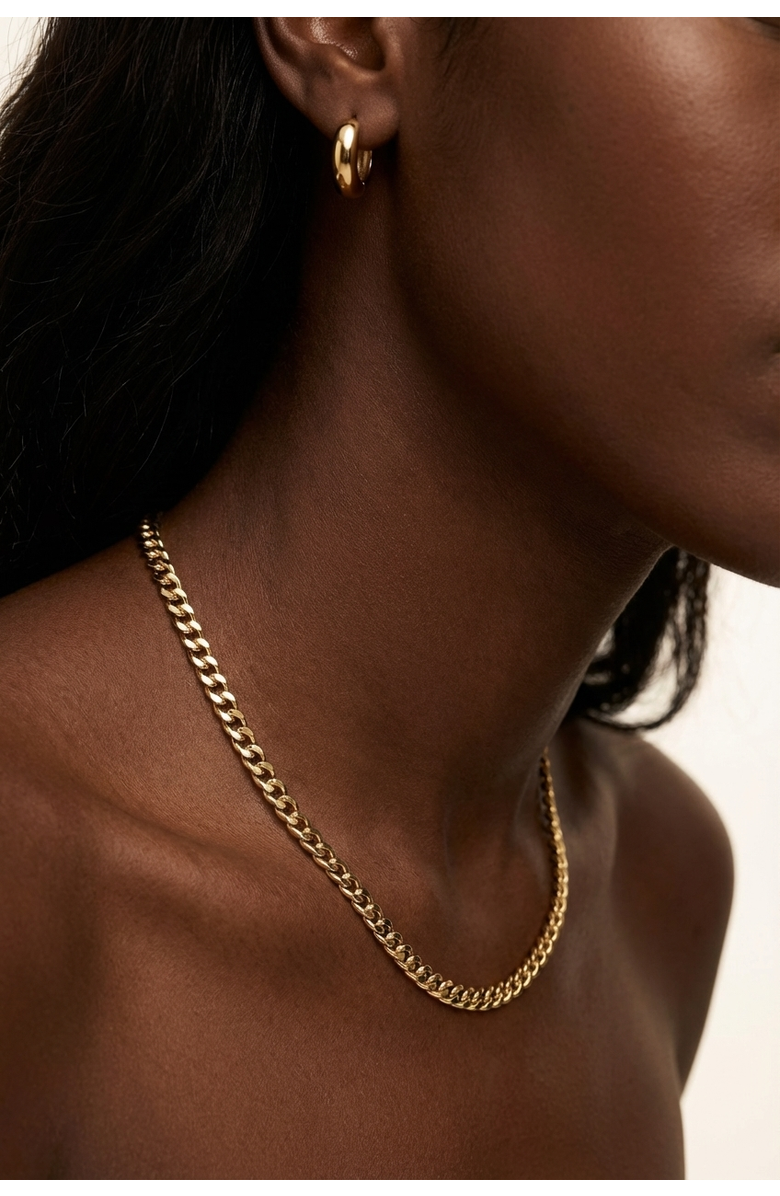 Joey Baby Cuban Link Chain 18K Gold Plated Necklace And Huggie Earring Set, Alternate, color, Metallic Gold