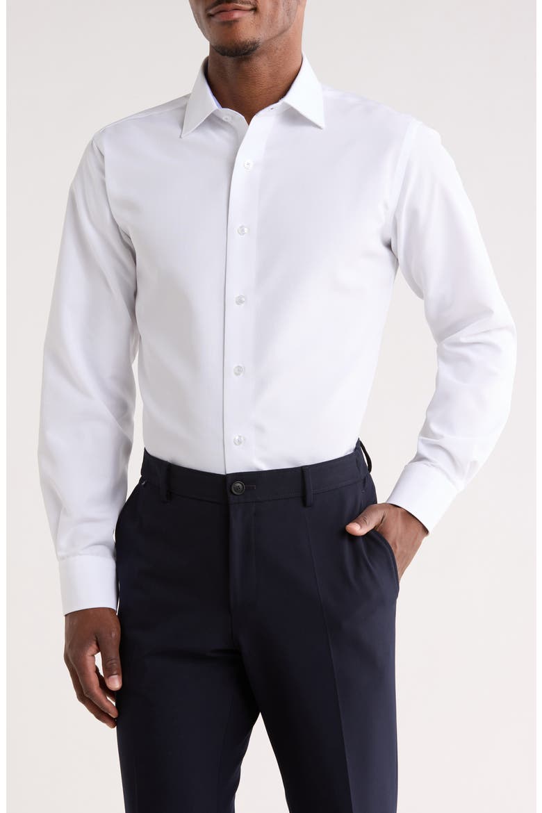 Trim Fit Textured Cotton Dress Shirt, Main, color, WHITE