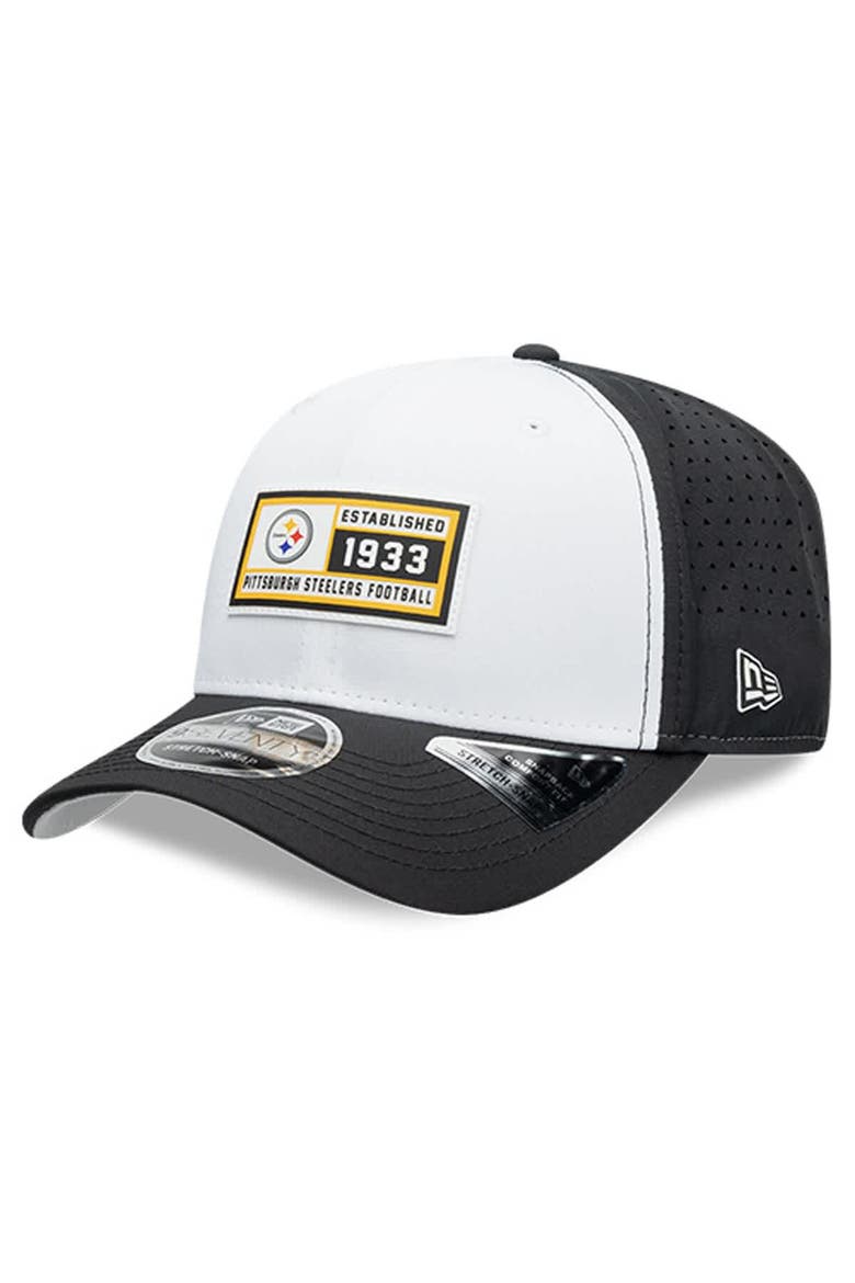 Men's New Era  White/Black Pittsburgh Steelers Established Patch 9SEVENTY Adjustable Hat, Main, color, White