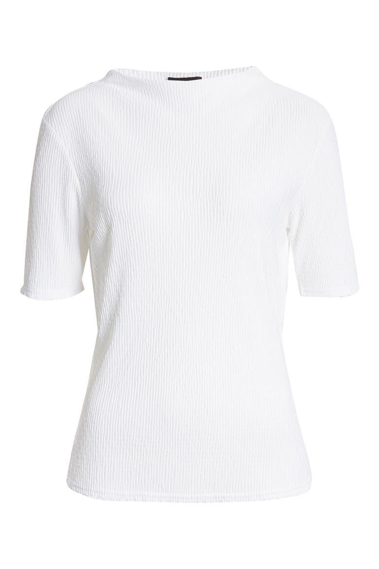 Plissé Smocked Funnel Neck Top, Alternate, color, WHITE