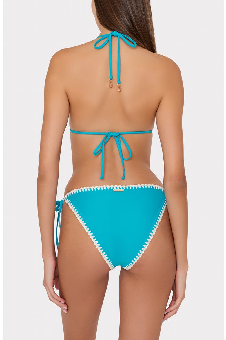 Whipstitch Detail Triangle Bikini Top, Alternate, color, TEAL