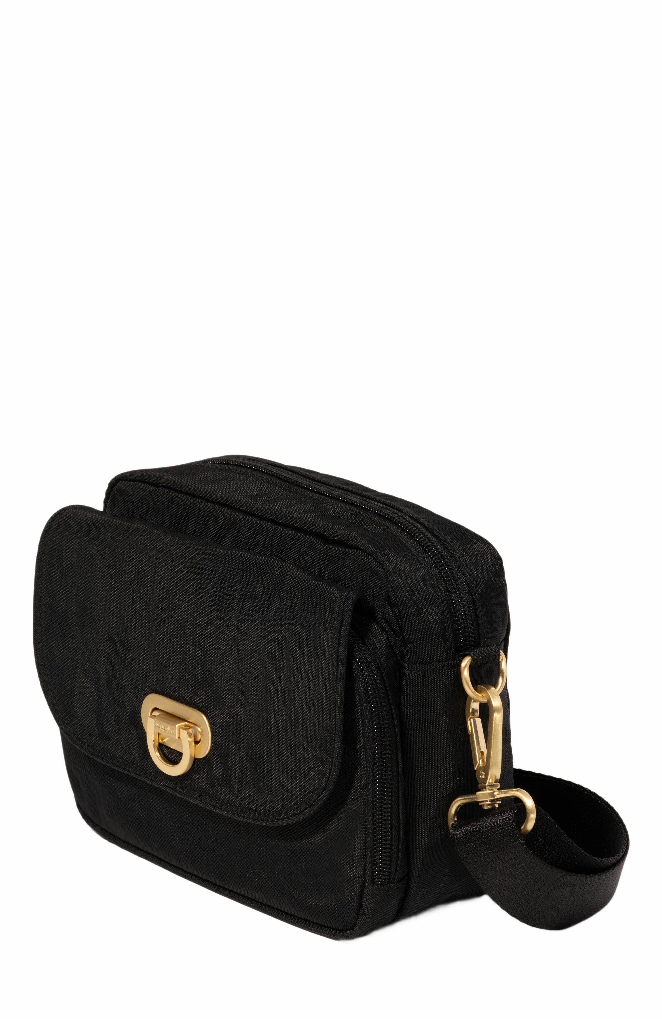 BAGGALLINI Coastal Flip Lock Camera Bag Crossbody, Alternate, color, Black With Gold Hardware