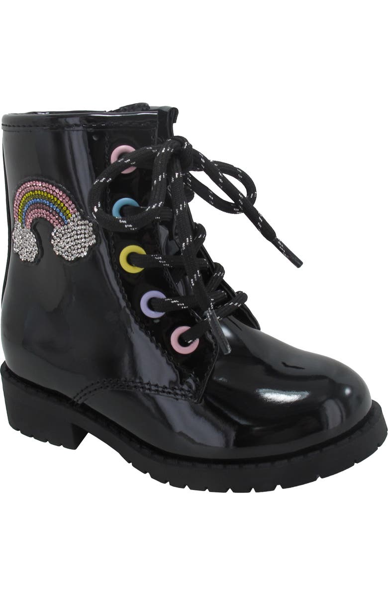 JELLYPOP Kids' Lil Jenna Rainbow Appliqué Boot, Main, color, Black