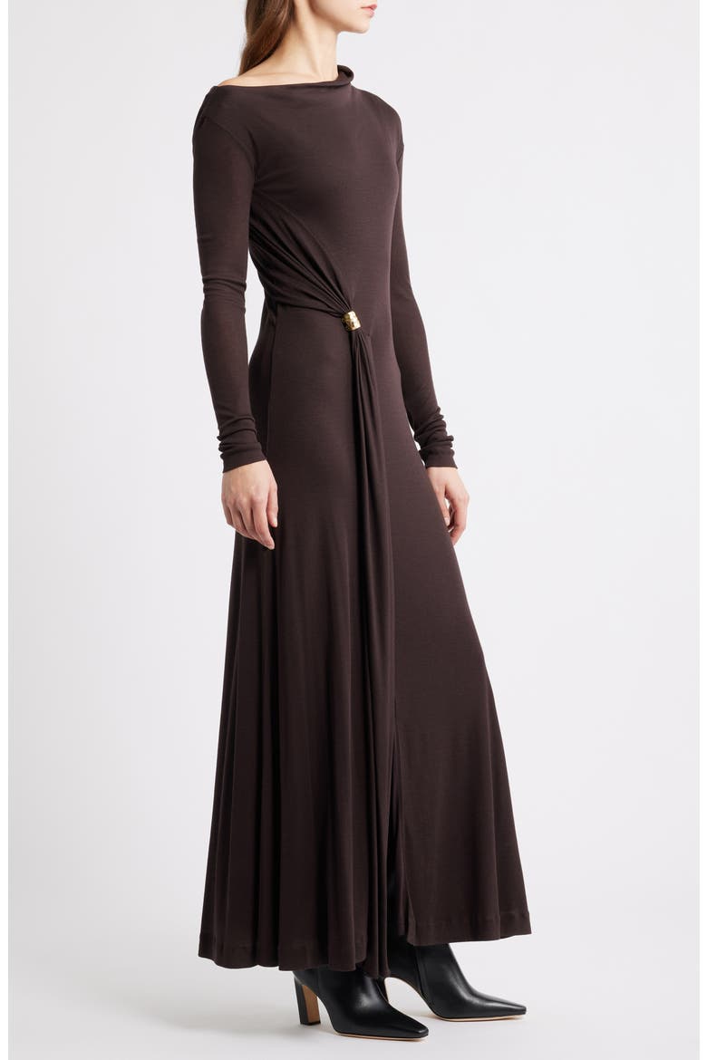Evargo One-Shoulder Long Sleeve Gown, Alternate, color, SOFT VERMILLION