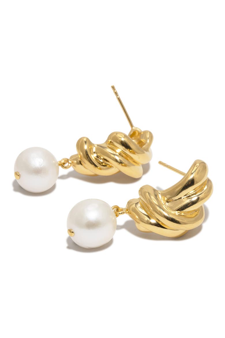 Freshwater Pearl Drop Earrings, Alternate, color, 18CT GOLD PLATED