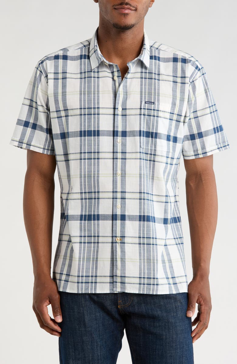 Barbour Grassbeach Plaid Short Sleeve Cotton Button-Up Shirt, Main, color, White