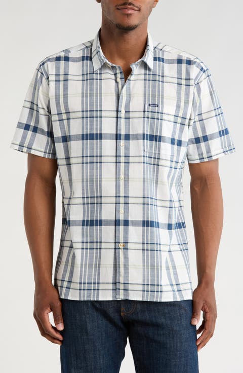 Grassbeach Plaid Short Sleeve Cotton Button-Up Shirt