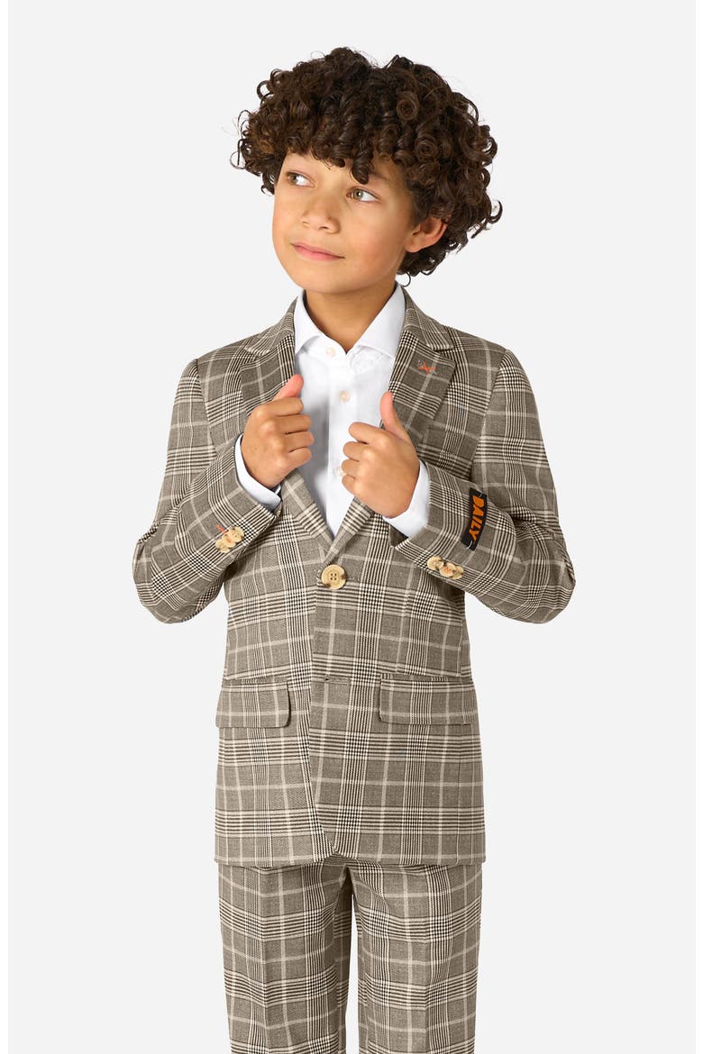 Kids' Daily Tan Glen Check Stretch Suit, Alternate, color, MISCELLANEOUS