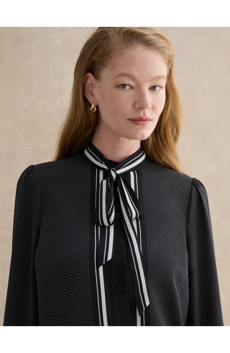 HOBBS LONDON Valerie Tie-Neck Blouse, Alternate, color, Navy Ivory