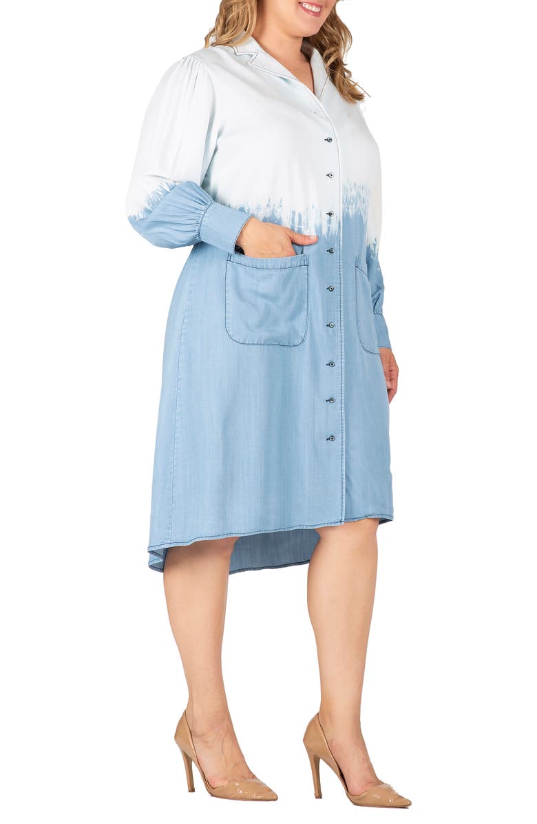 Standards & Practices Dip Dye Long Sleeve Shirtdress, Alternate, color, Blue Dip Dye