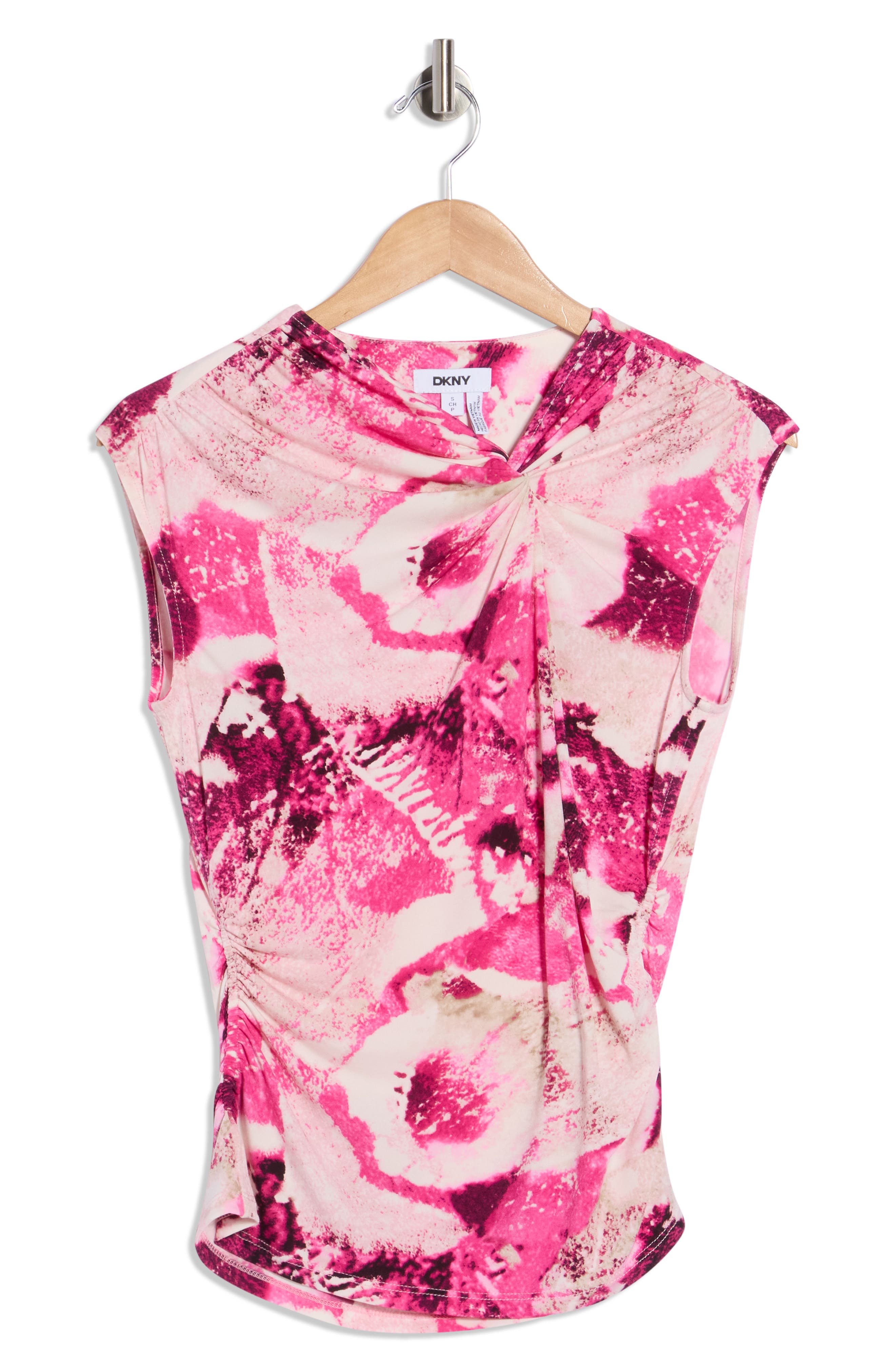 DKNY Asymmetrical Ruched Knit Top