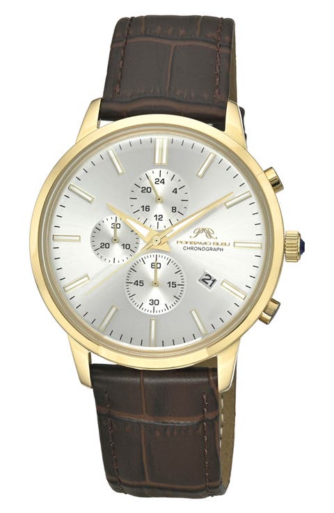Aura Leather Strap Chronograph Watch, 44mm