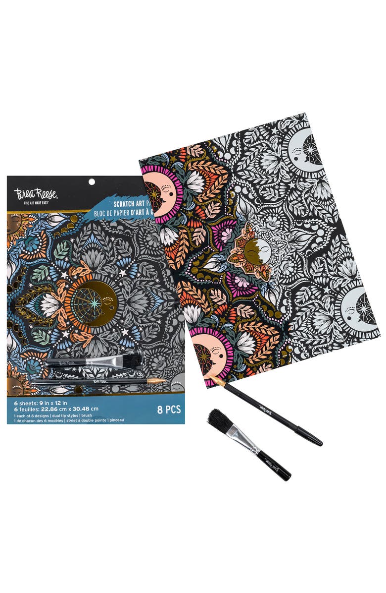 Brea Reese Scratch Art Paper Pad Moon & Sun 6 Designs, Alternate, color, Multicolored