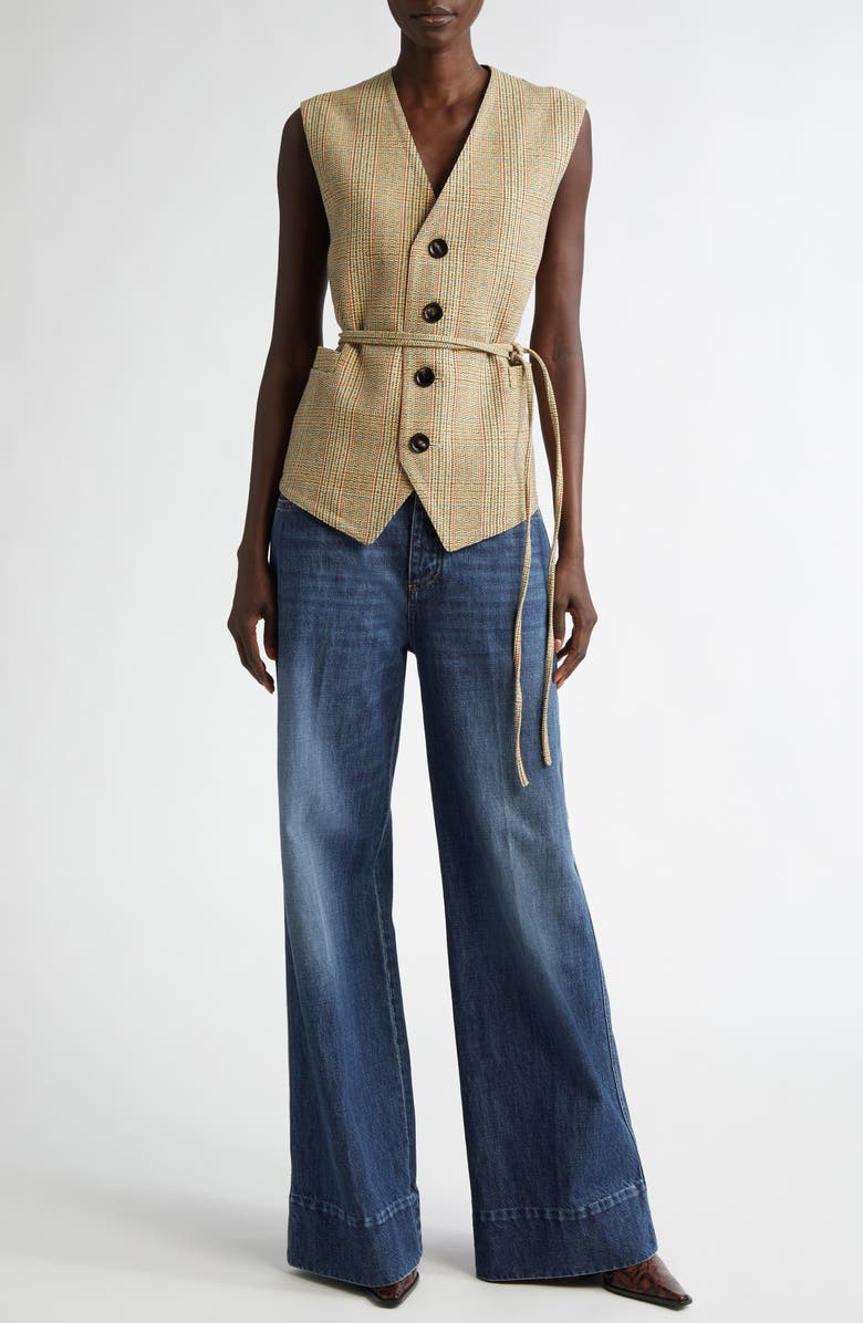 Bottega Veneta Distorted Prince of Wales Belted Vest, Alternate, color, 