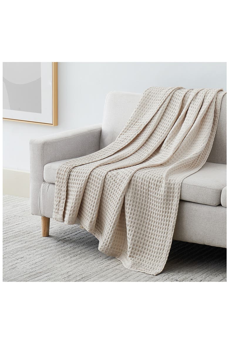 Waffle Cotton Blanket, Alternate, color, TAUPE