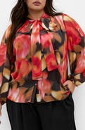 City Chic Celine Print Tie Neck Top