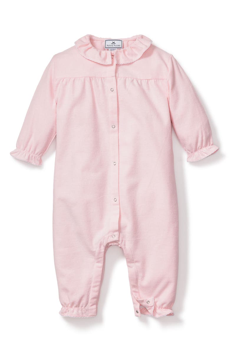 Petite Plume Madeline Brushed One-Piece Flannel Pajamas, Main, color, Pink
