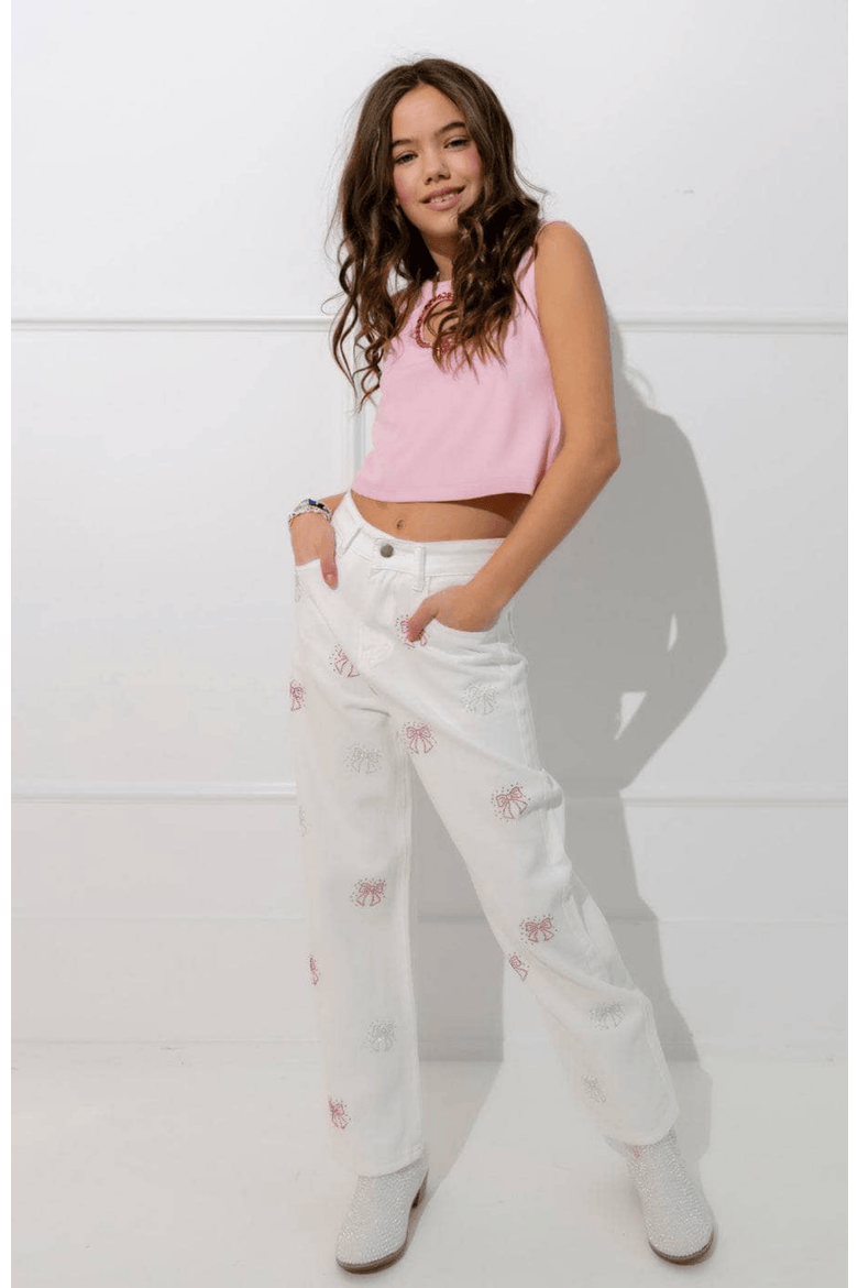 Crystal Rainbow Bows Jeans, Alternate, color, RAINBOW