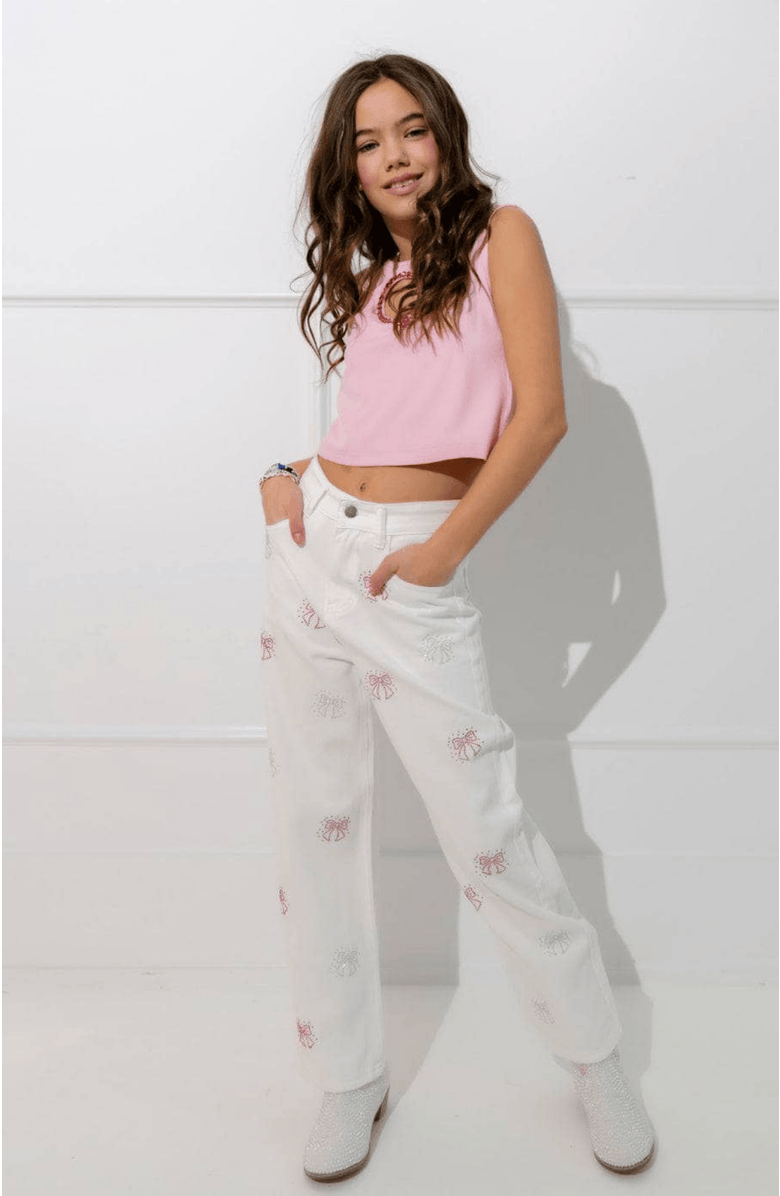 Lola + The Boys Crystal Rainbow Bows Jeans, Alternate, color, White