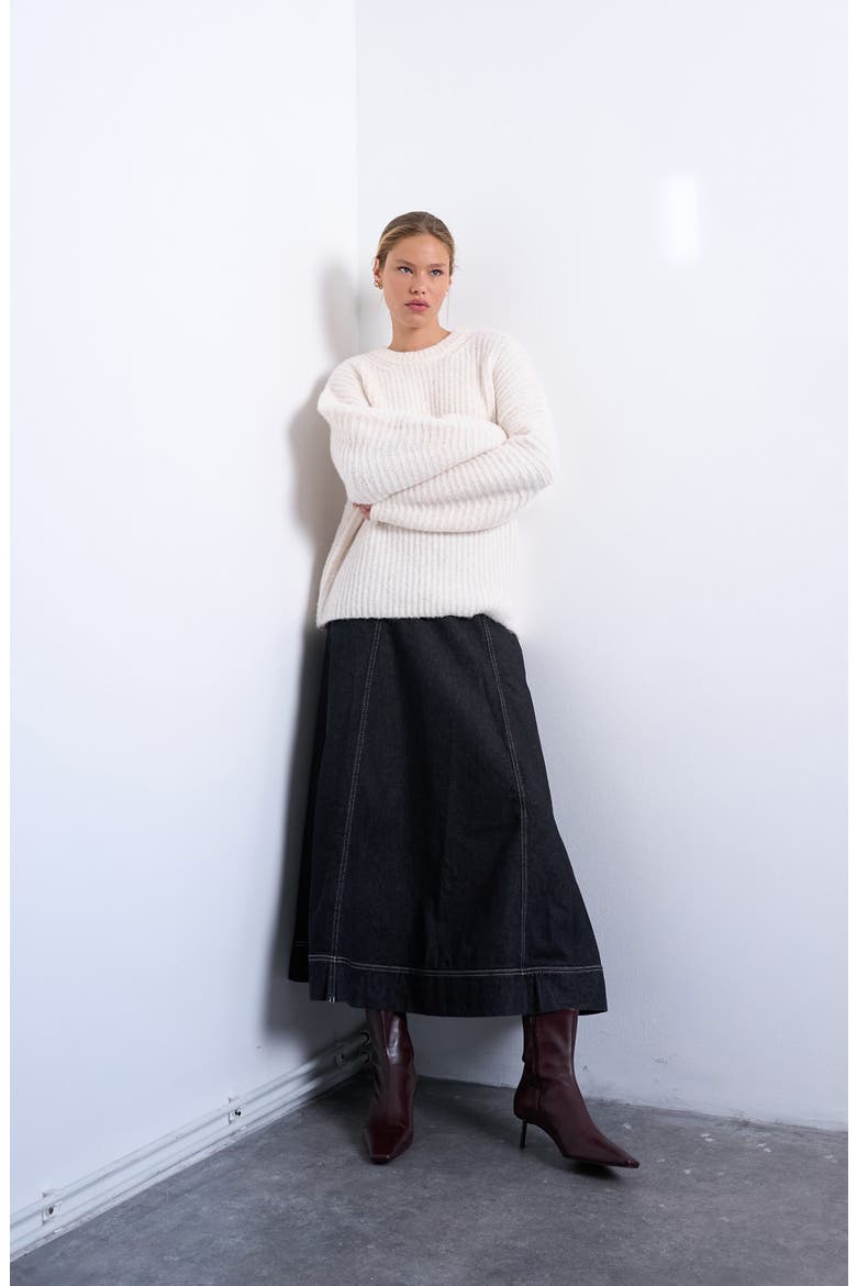 Balloon Sleeve Crewneck Rib Sweater, Alternate, color, IVORY