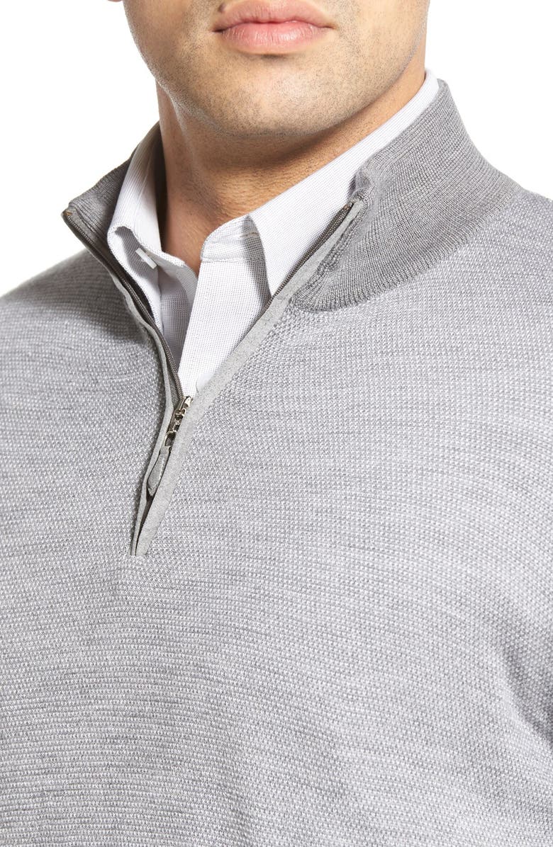 Peter Millar Merino Wool, Silk & Cashmere Bird's Eye Knit Quarter Zip Sweater, Alternate, color,