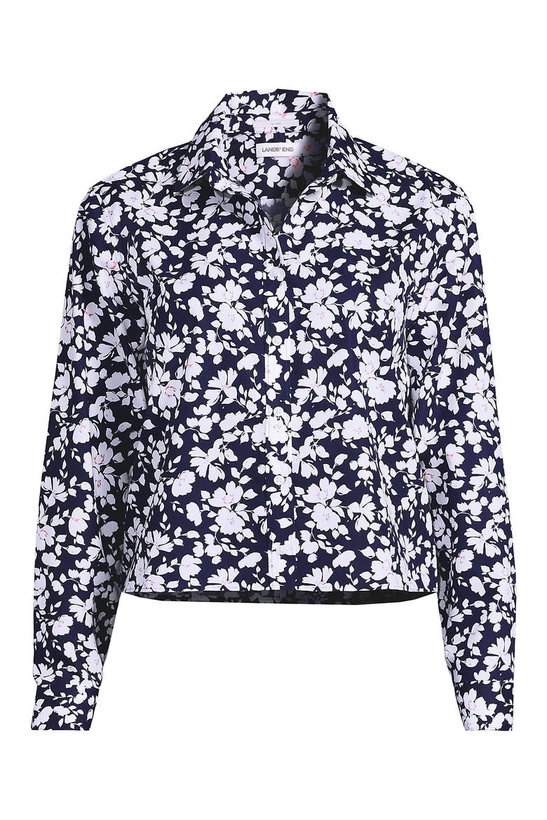 No Iron Boxy Cropped Shirt, Alternate, color, Deep Sea Navy Blossoms