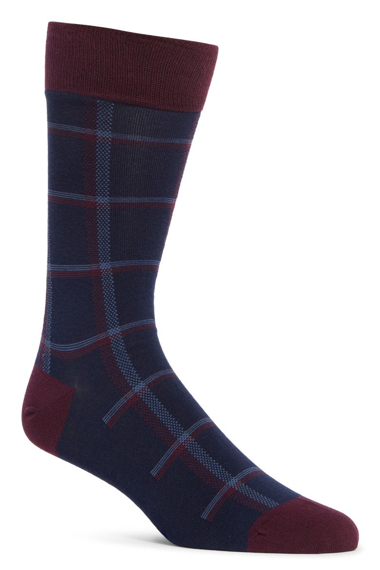 Plaid Dress Crew Socks, Main, color, NAVY ASSORTED
