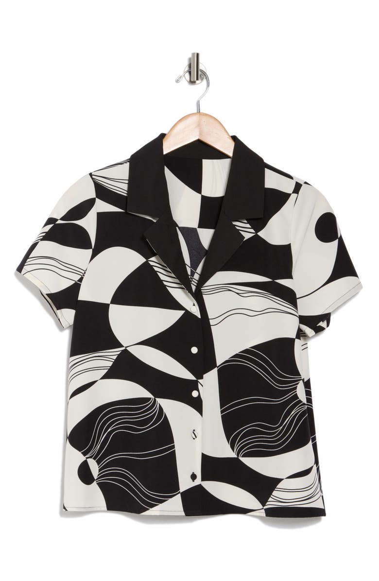 Love By Design Rhythm Short Sleeve Button-Up Shirt, Alternate, color, Black/ Ivory