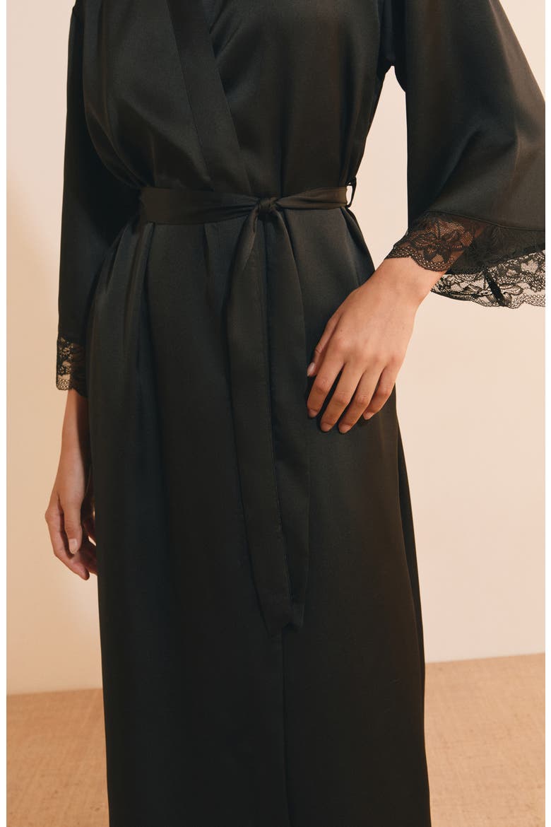 Desire Satin Long Robe, Alternate, color, BLACK