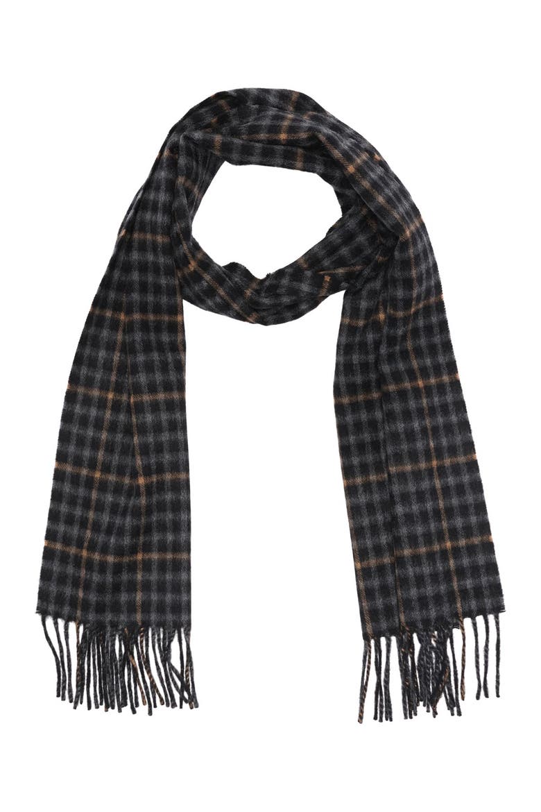 Cashmere Gingham Windowpane Scarf, Main, color, BLACK/GREY